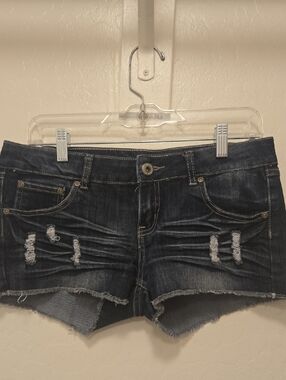 Blue Asphalt Dark Blue Distressed Denim Jean Shorts
